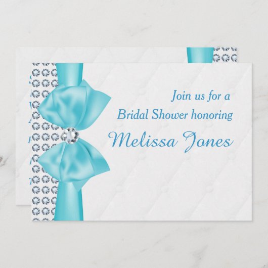 Aqua Blue Blauwgroen Bow Diamond Bling Party Uitno Kaart (Voorkant / Achterkant)