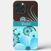 Aqua Blue Blauwgroen & Chocoladebruin Hibiscus Blo Case-Mate iPhone Case (Achterkant)