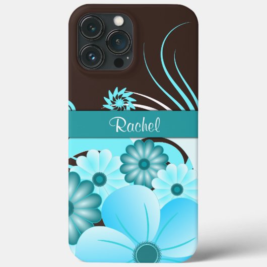 Aqua Blue Blauwgroen & Chocoladebruin Hibiscus Blo Case-Mate iPhone Case (Achterkant)