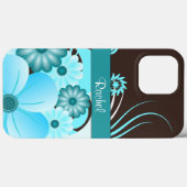 Aqua Blue Blauwgroen & Chocoladebruin Hibiscus Blo Case-Mate iPhone Case (Achterkant (horizontaal))