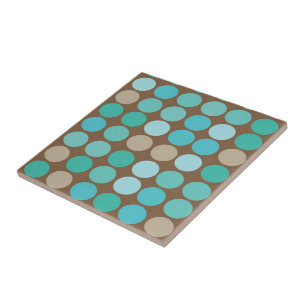 Aqua Blue, Blauwgroen en bruin Stip Modern Patroon Tegeltje