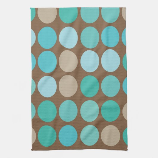 Aqua Blue, Blauwgroen en bruin Stip Modern Patroon Theedoek (Verticaal)