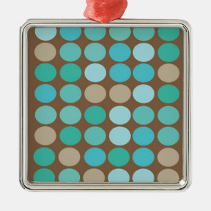 Aqua Blue, Blauwgroen en bruin Stip Pattern Modern Metalen Ornament
