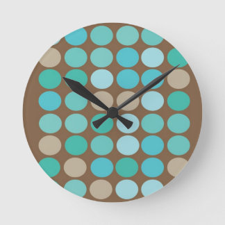 Aqua Blue, Blauwgroen en bruin Stip Pattern Modern Ronde Klok