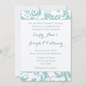 Aqua Blue Blauwgroen Floral Damask Wedding Invitat Kaart (Voorkant)