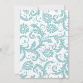 Aqua Blue Blauwgroen Floral Damask Wedding Invitat Kaart (Achterkant)