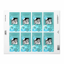Aqua Blue Blauwgroen Floral Weddenschap Foto voor Etiket