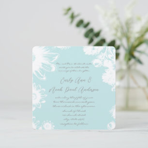 Aqua Blue Blauwgroen  Floral Wedding Invitation Kaart