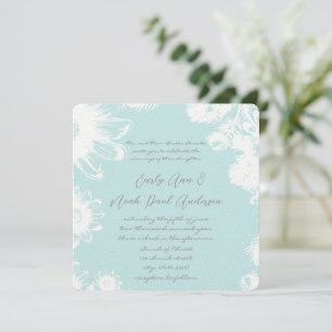 Aqua Blue Blauwgroen  Floral Wedding Invitation Kaart