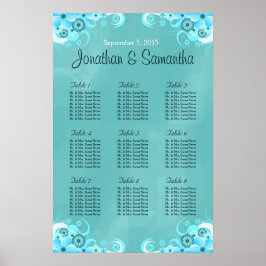 Aqua Blue Blauwgroen Floral Wedding Table Zitplaat Poster