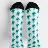 Aqua Blue Blauwgroen Fun Hand Pattern Sokken (Top)