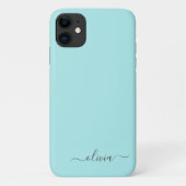 Aqua Blue Blauwgroen Girly Script Monogram Name Mo Case-Mate iPhone Case (Achterkant)