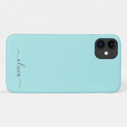 Aqua Blue Blauwgroen Girly Script Monogram Name Mo Case-Mate iPhone Case (Achterkant (horizontaal))