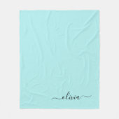 Aqua Blue Blauwgroen Girly Script Monogram Name Mo Fleece Deken (Voorkant)