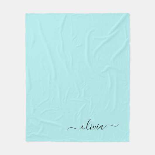 Aqua Blue Blauwgroen Girly Script Monogram Name Mo Fleece Deken (Voorkant)