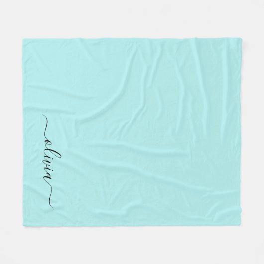 Aqua Blue Blauwgroen Girly Script Monogram Name Mo Fleece Deken (Voorkant (Horizontaal))
