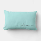 Aqua Blue Blauwgroen Girly Script Monogram Name Mo Kussen (Voorkant)