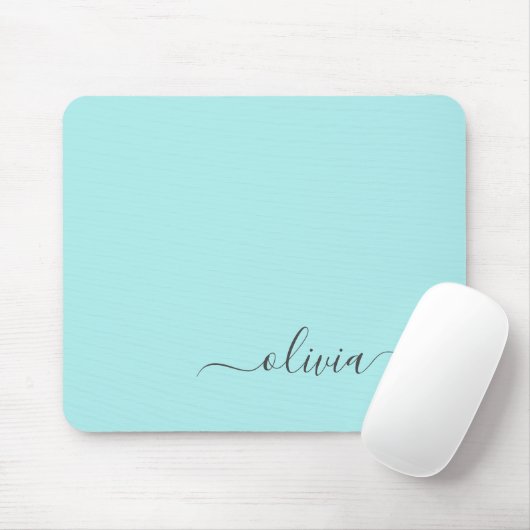 Aqua Blue Blauwgroen Girly Script Monogram Name Mo Muismat (Met muis)