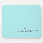 Aqua Blue Blauwgroen Girly Script Monogram Name Mo Muismat (Voorkant)