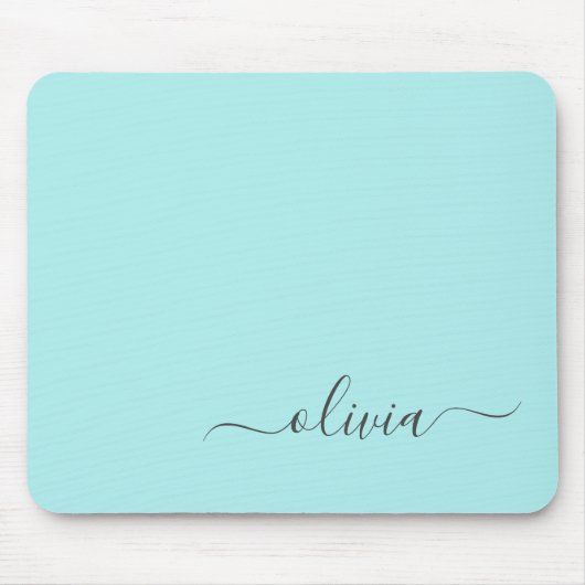 Aqua Blue Blauwgroen Girly Script Monogram Name Mo Muismat (Voorkant)