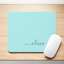 Aqua Blue Blauwgroen Girly Script Monogram Name Mo