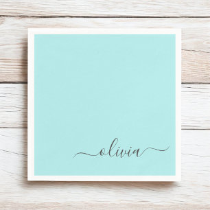 Aqua Blue Blauwgroen Girly Script Monogram Name Mo Servet
