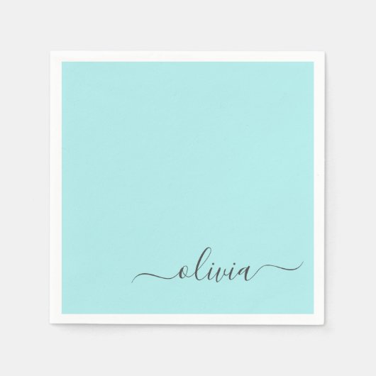 Aqua Blue Blauwgroen Girly Script Monogram Name Mo Servet (Voorkant)