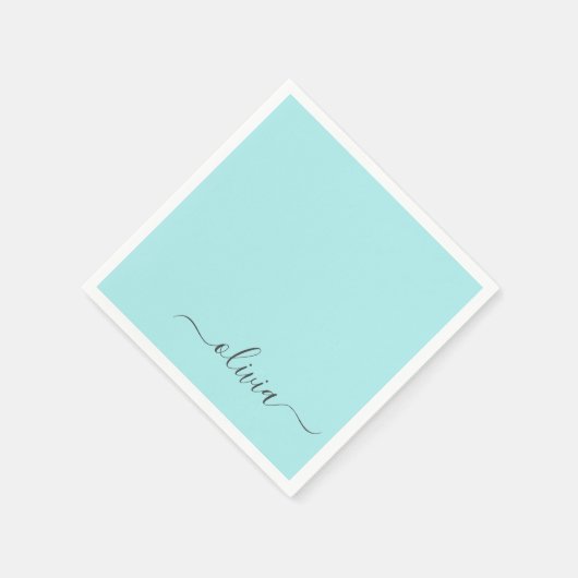 Aqua Blue Blauwgroen Girly Script Monogram Name Mo Servet (Hoek)