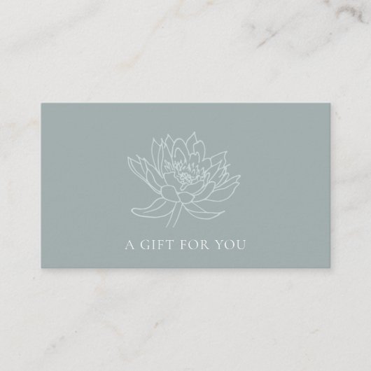 AQUA BLUE BLAUWGROEN GOLD LOTUS FLORAL GIFT CERTIF VISITEKAARTJE (Voorkant)