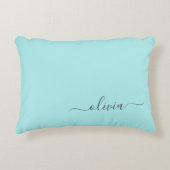 Aqua Blue Blauwgroen modern script meisjesmonogram Accent Kussen (Voorkant)