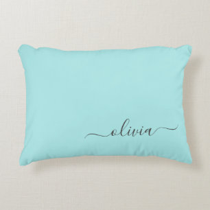 Aqua Blue Blauwgroen modern script meisjesmonogram Accent Kussen