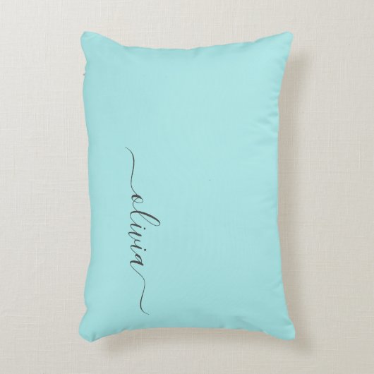 Aqua Blue Blauwgroen modern script meisjesmonogram Accent Kussen (Voorkant(Verticaal))