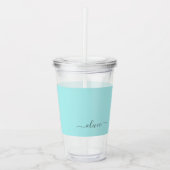 Aqua Blue Blauwgroen modern script meisjesmonogram Acryl Drinkbeker (Voorkant)
