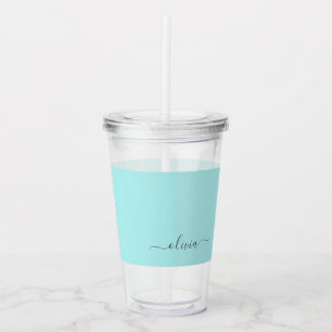 Aqua Blue Blauwgroen modern script meisjesmonogram Acryl Drinkbeker