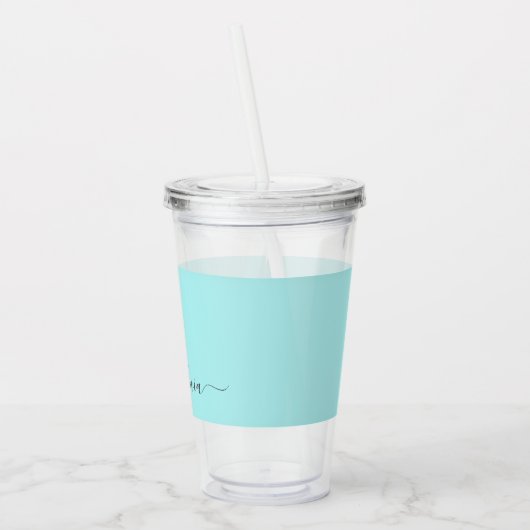 Aqua Blue Blauwgroen modern script meisjesmonogram Acryl Drinkbeker (Links)