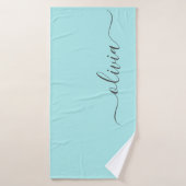 Aqua Blue Blauwgroen modern script meisjesmonogram Badhanddoek (Badhanddoek)