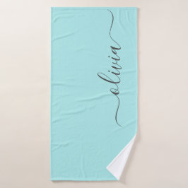 Aqua Blue Blauwgroen modern script meisjesmonogram Badhanddoek