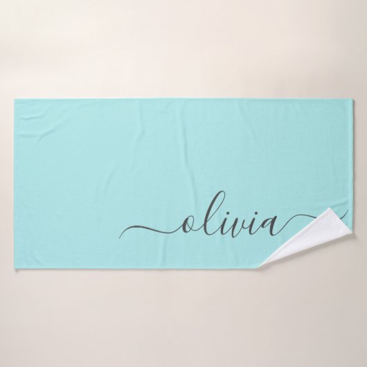 Aqua Blue Blauwgroen modern script meisjesmonogram Badhanddoek (Badhanddoek)