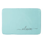 Aqua Blue Blauwgroen modern script meisjesmonogram Badmat (Voorkant)