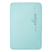 Aqua Blue Blauwgroen modern script meisjesmonogram Badmat (Voorkant Verticaal)