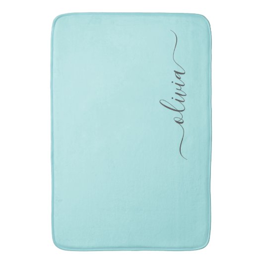 Aqua Blue Blauwgroen modern script meisjesmonogram Badmat (Voorkant Verticaal)