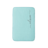 Aqua Blue Blauwgroen modern script meisjesmonogram Badmat (Voorkant Verticaal)