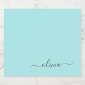 Aqua Blue Blauwgroen modern script meisjesmonogram Bier Etiket (Enkel label)