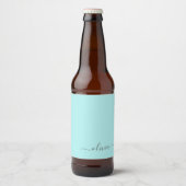 Aqua Blue Blauwgroen modern script meisjesmonogram Bier Etiket (Voorkant)