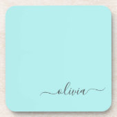Aqua Blue Blauwgroen modern script meisjesmonogram Bier Onderzetter (Voorkant)