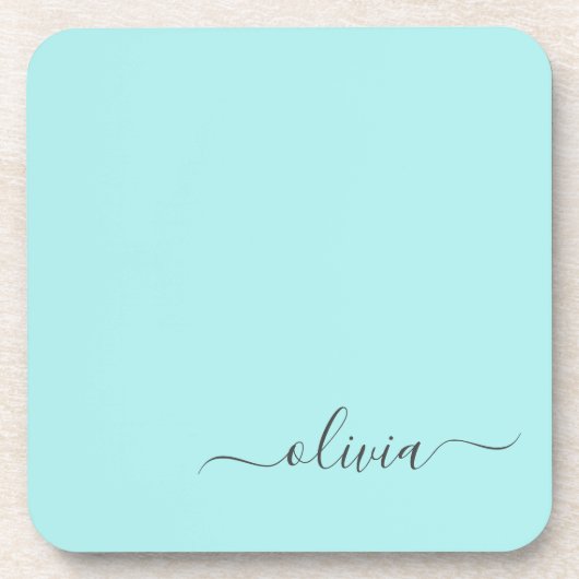Aqua Blue Blauwgroen modern script meisjesmonogram Bier Onderzetter (Voorkant)