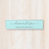 Aqua Blue Blauwgroen modern script meisjesmonogram Deurbordje (Voorkant)