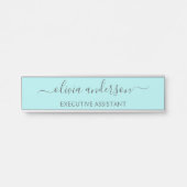 Aqua Blue Blauwgroen modern script meisjesmonogram Deurbordje (Voorkant)