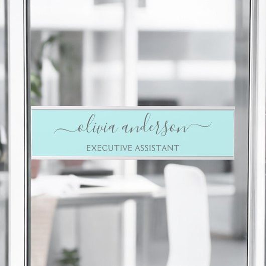Aqua Blue Blauwgroen modern script meisjesmonogram Deurbordje