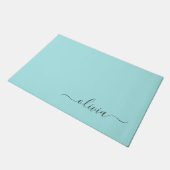 Aqua Blue Blauwgroen modern script meisjesmonogram Deurmat (Schuin)